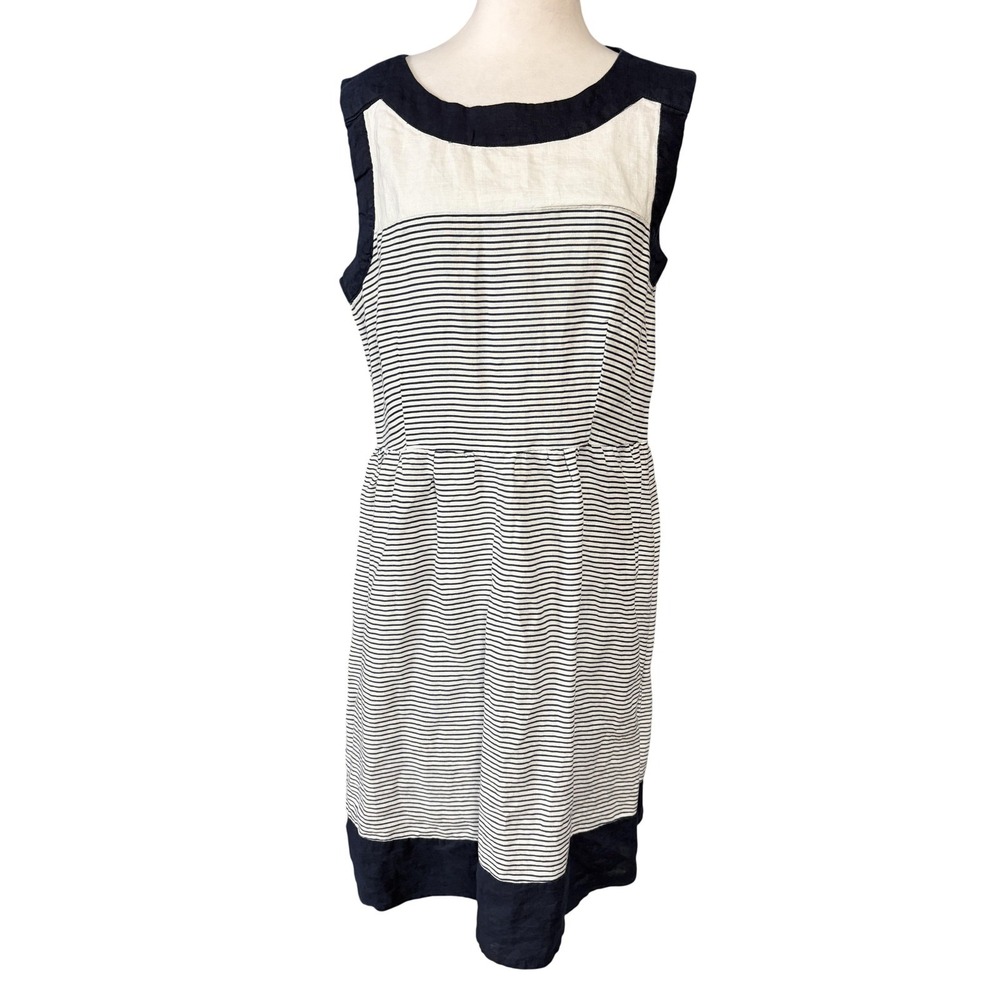 Malvin Dress Womens XL Blue Striped Linen Sleeveless A Line Nautical Knee Length